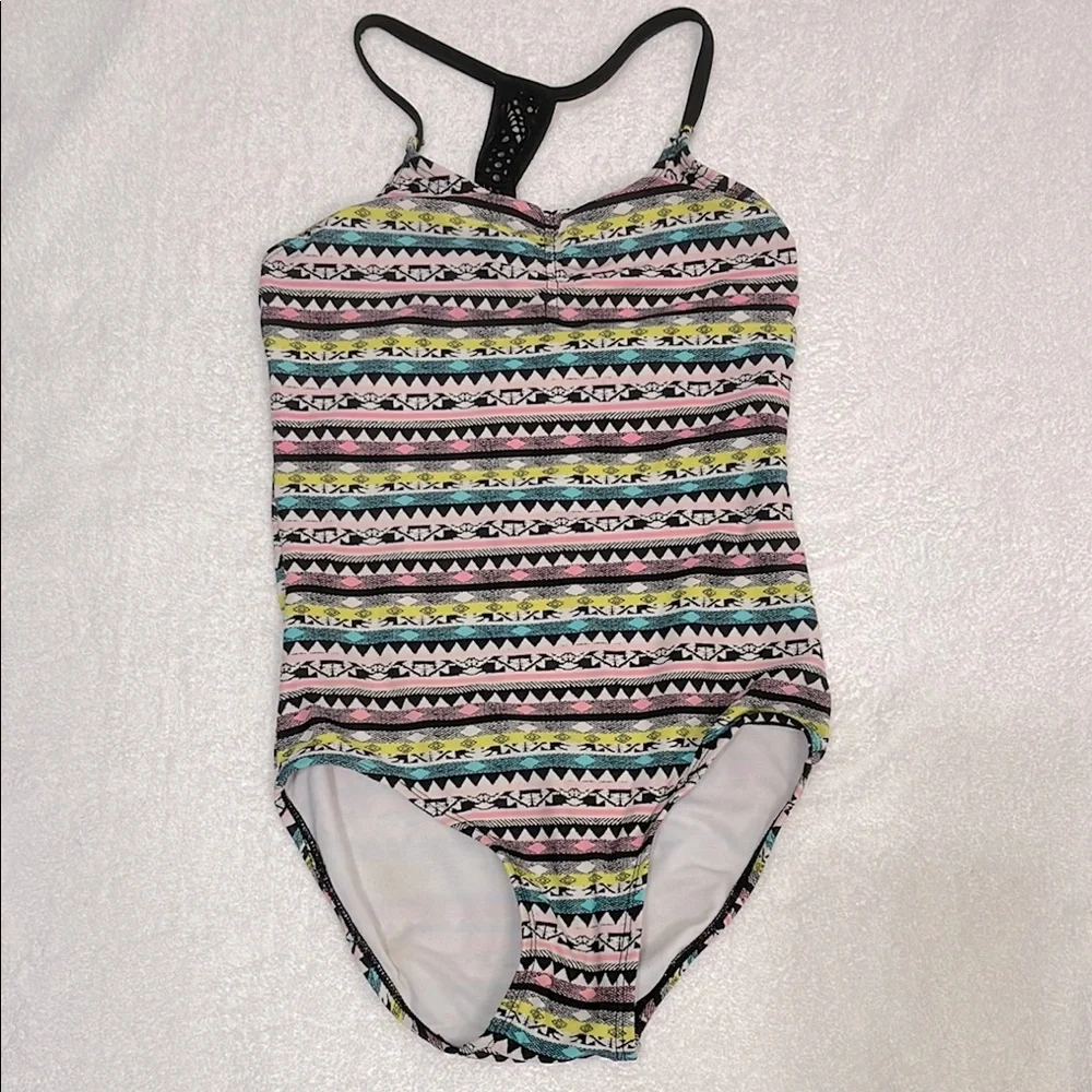 O’Rageous Colorful Patterned One-Piece Swimsuit Size 8 EUC